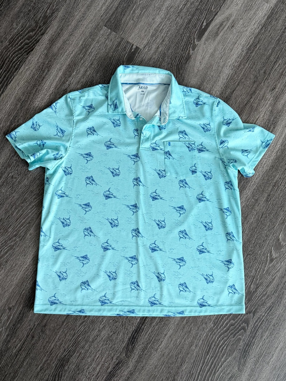 IZOD Aqua Polo with Navy Sailfish Print